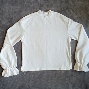 White Ruffle Bell Sleeve Peasant Shirt, Academia